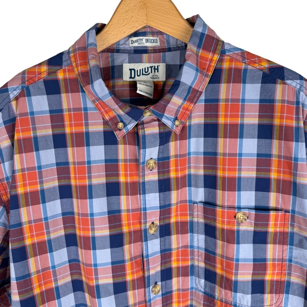 Duluth Trading Co Untucked Relaxed Fit Short Sleeve Plaid Shirt‎ Mens XL Cotton